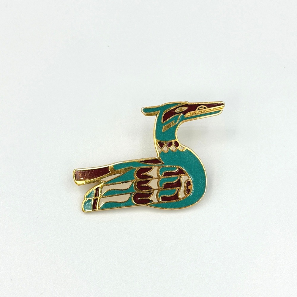 Vintage Southwestern Pin Set of 2 Bird Cowboy Boot Brooch Teal Turquoise Jewelry - Picture 2 of 4